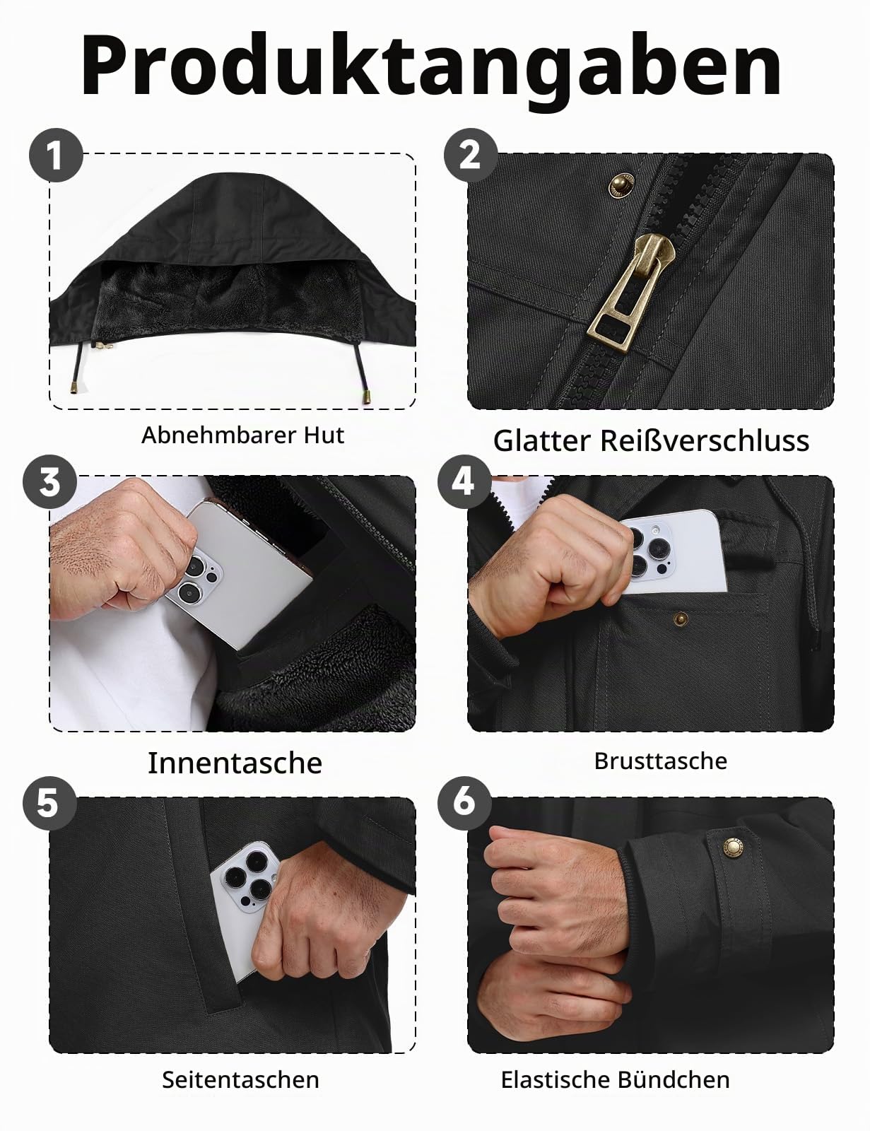Lonya Winterjacke Herren Warm Fleece Militär Gefüttert Jacke Feldjacke