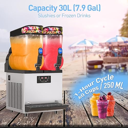 Miniatura 6 de Máquina comercial para granizados, 30L de bebida congelada Margarita, máquina de batido de acero inoxidable 950 W, 110 V, 7.92 galones, ideal para