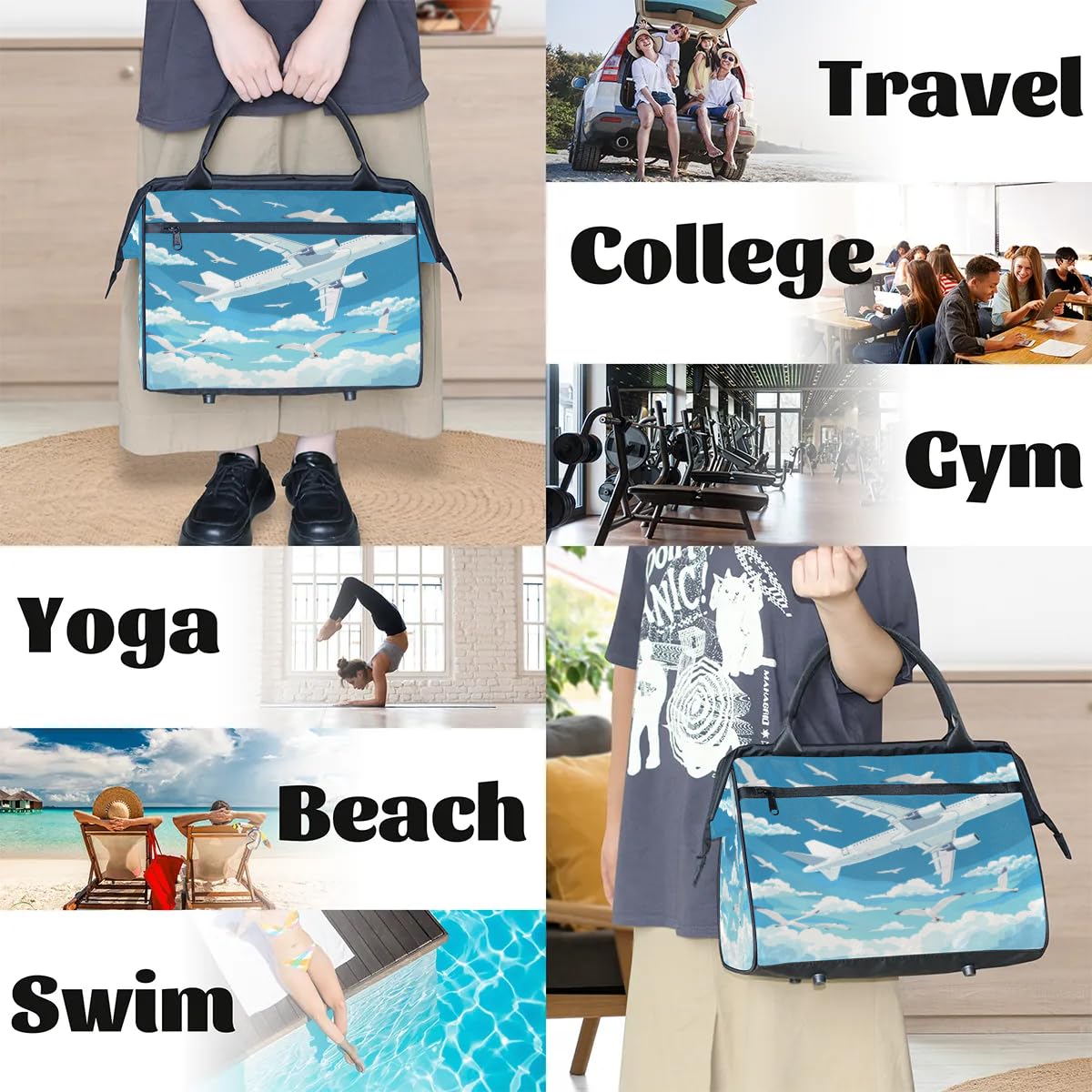 Reisetasche im Flugzeug, Möwe, für Damen, Herren, Kinder, Jungen, Mädchen, Wochenende, Übernachtung, 24 l, Reisetasche, Kabinentasche für Sport, Fitnessstudio, Yoga, farbe, Big, Taschen-Organizer