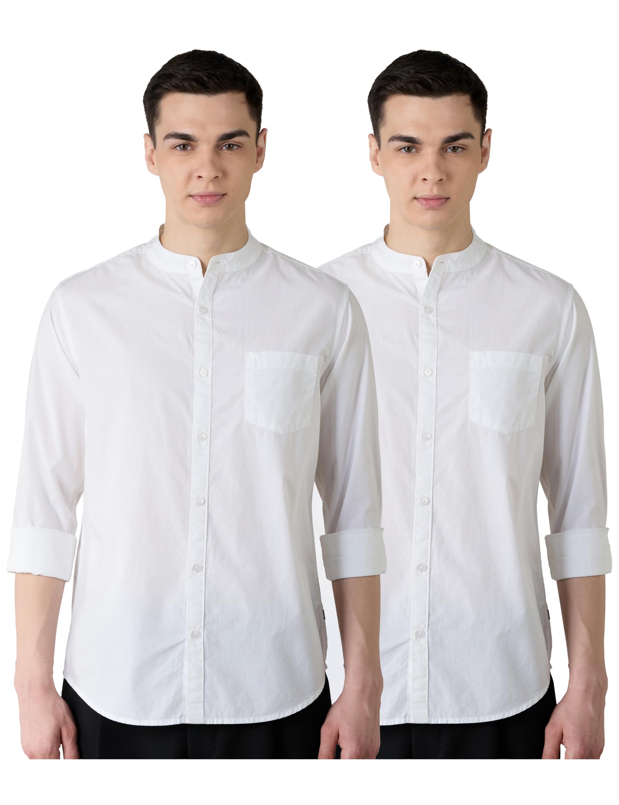 amazon brand - symbol Men's Cotton Shirt | Chinese Collar | Casual | Plain | Full Sleeve | Summer - Regular Fit (Available in Plus Sizes)-picture-34