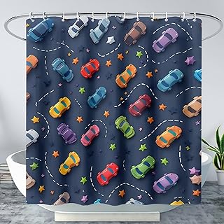 AILONEN Kids Colorful Car Shower Curtain,Cartoon Cars Vehicles Transport...