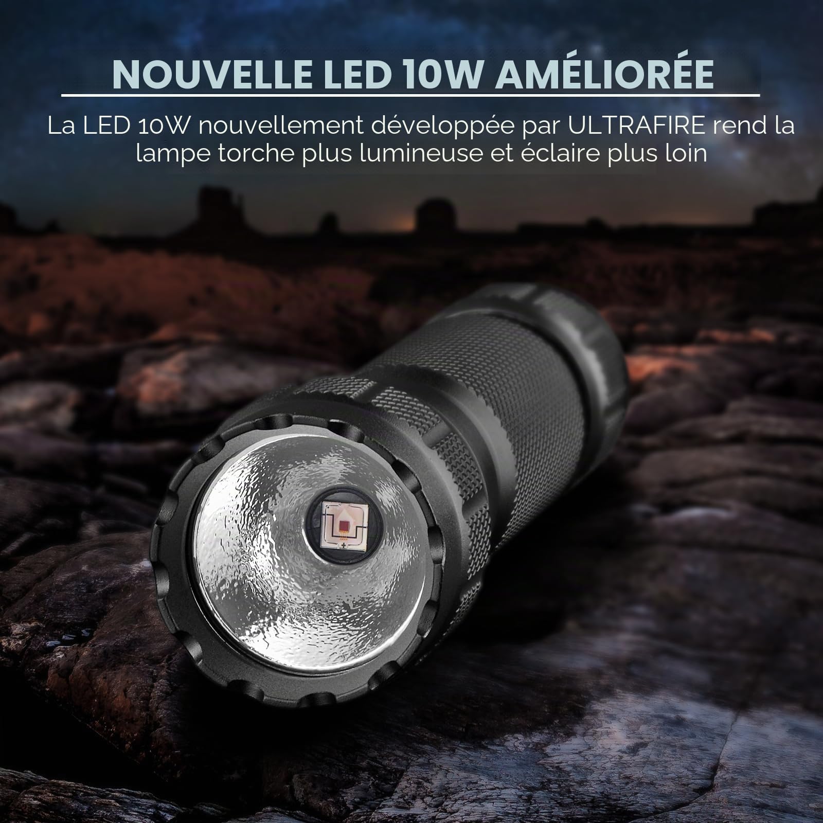 UltraFire WF-501R PRO Lampe de poche LED à lumière rouge 620-630 nm 10 W Mode unique Lumière rouge 200 m Pour chasse de nuit, observation de nuit, astrophotographie WF-501R PRO