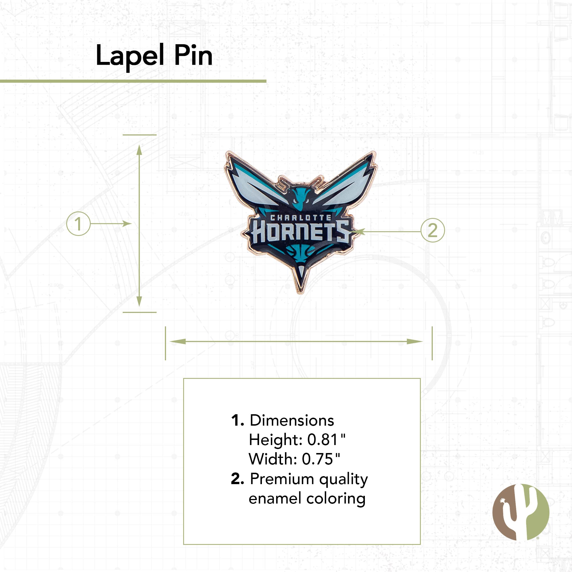Desert Cactus Charlotte Hornets Lapel Pin NBA Team Logo National Basketball Association Enamel Made of Metal (Lapel Pin)
