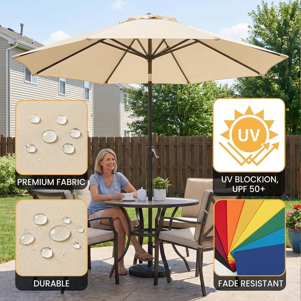 Giardino Copertura Tessuto di Ricambio, Copertura Ombrellone Patio Copertura Rechange Tessuto per Parasole Blue White 13ft(4.0m)/8ribs