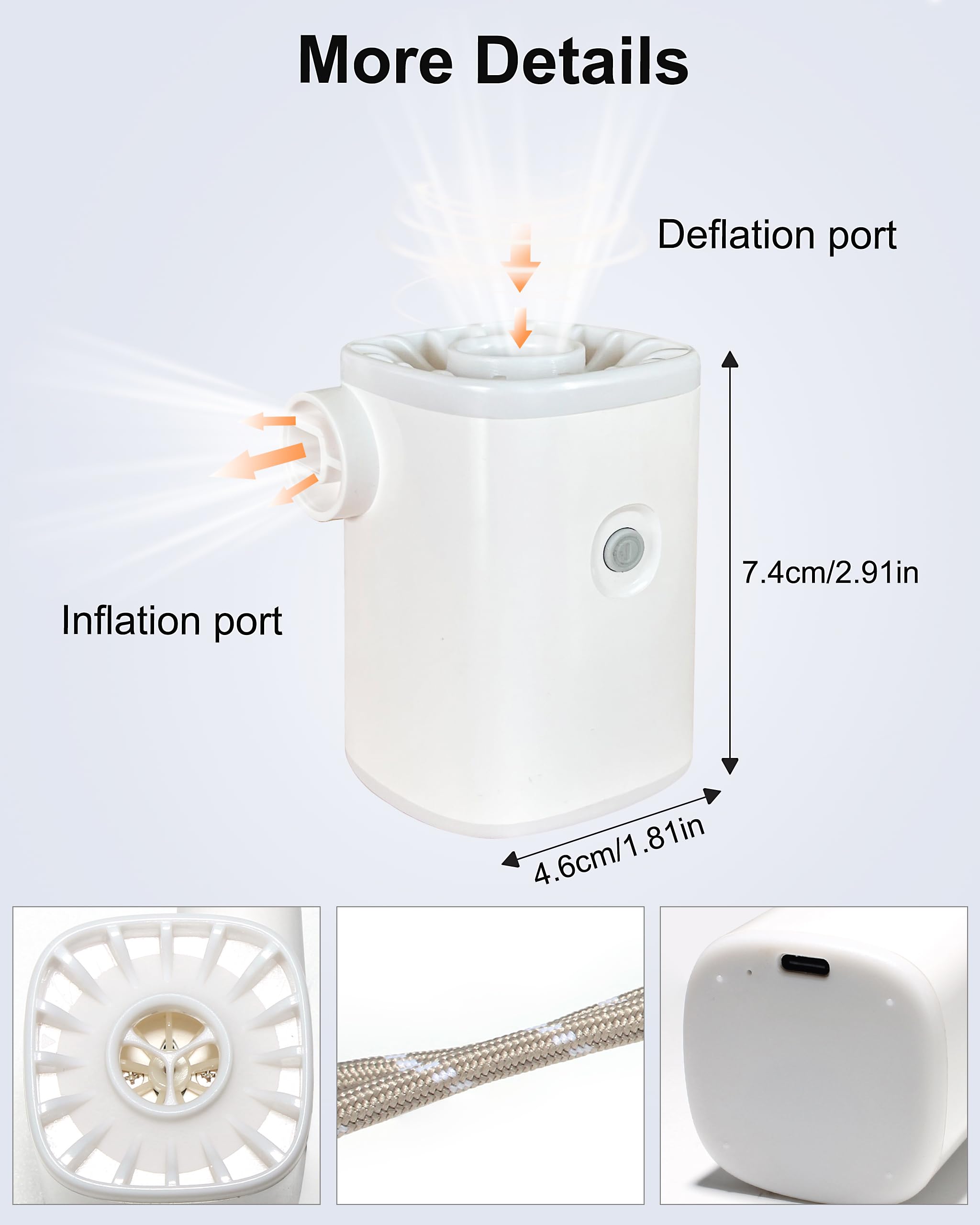 JUQUMTY Portable Rechargeable Air Pump - High Speed Inflate/Deflate For Pool Floats, Air Mattresses, Vacuum Bags (USB-C) - View #11