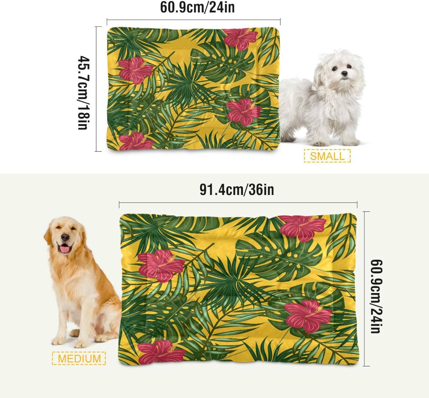 review Palm Leaves Flowers Crate Pet Bed, Portable Washable Dog Cat Mat, Soft Comfortable Pet Mattress with Non-Slip Bottom for Dogs Cats Sleeping, 36 x 24 Inch
