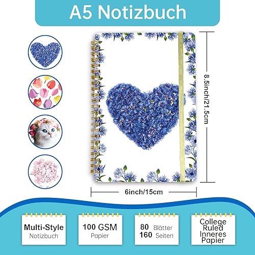 Miniatura 28 de Mlife Cuaderno encuadernado en espiral A5, 160 páginas, diario de 3.53 oz/yd², cuaderno de notas de 8.5 x 6 pulgadas, cuadernos con bolsillos