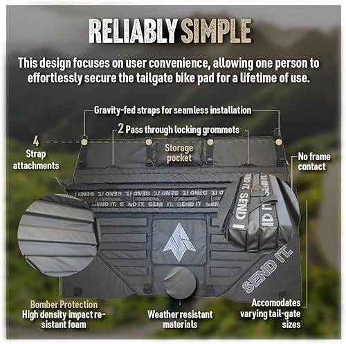 Miniatura 5 de Send It. Almohadilla de bicicleta para portón trasero High Roller V2 - Accesorios de camión para ciclistas de montaña, BMX, Ebikes y más (tamaño
