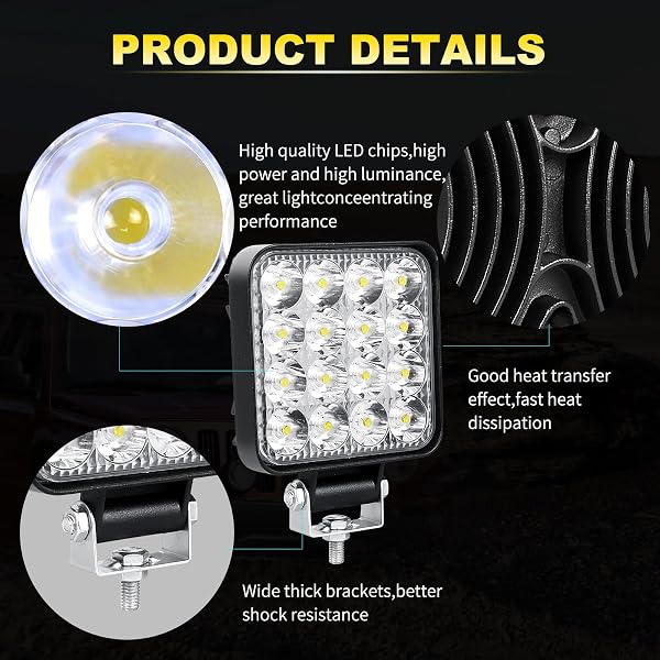 RIGIDON 1 Pcs Faro de trabajo rectangular, 3.3 pulgadas mini 48W, Spot lámpara para off road camión coche ATV 4x4 tractor moto, Exterior foco led 12v 24v spotlights faros antiniebla - 4