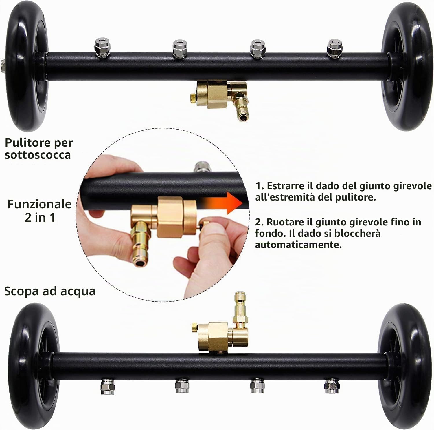 Pulitore sottocarro a doppia funzione, per idropulitrice, 40,6 cm, scopa per lavaggio auto con 3 pezzi di prolunga