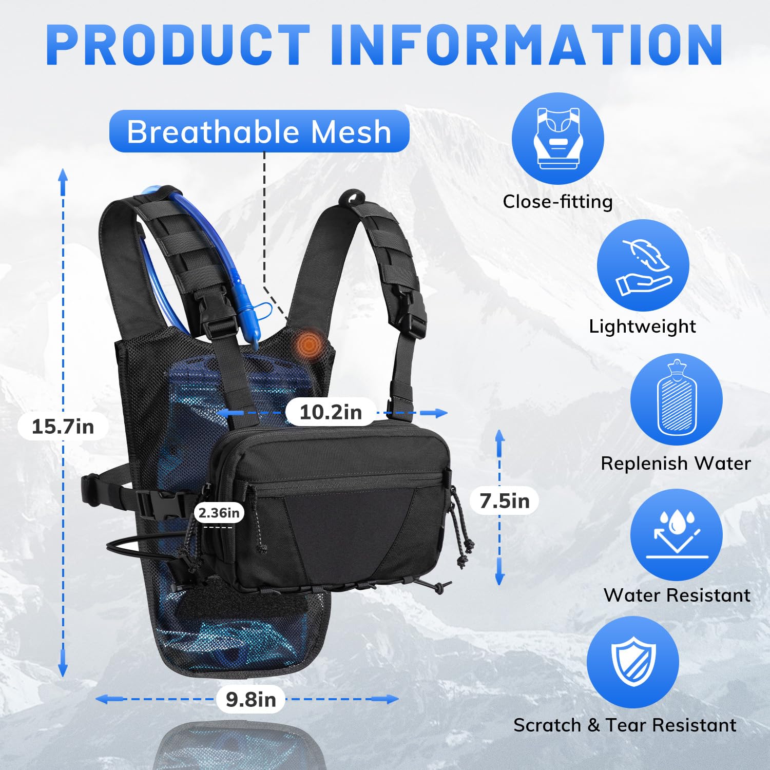 VOTAGOO Gilet d'hydratation léger avec poche à eau de 2 L pour randonnée, cyclisme, chasse et escalade pour homme et femme