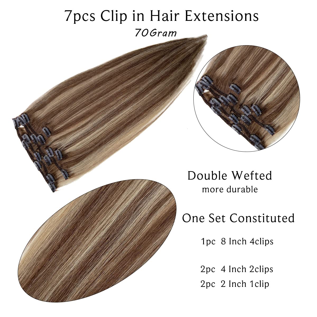 14 Inch Real Human Hair Clip-In Extensions 7 Piece Set 115g Amazon.com : 14 Inch Clip in Hair Extensions Real Human Hair  main image 2