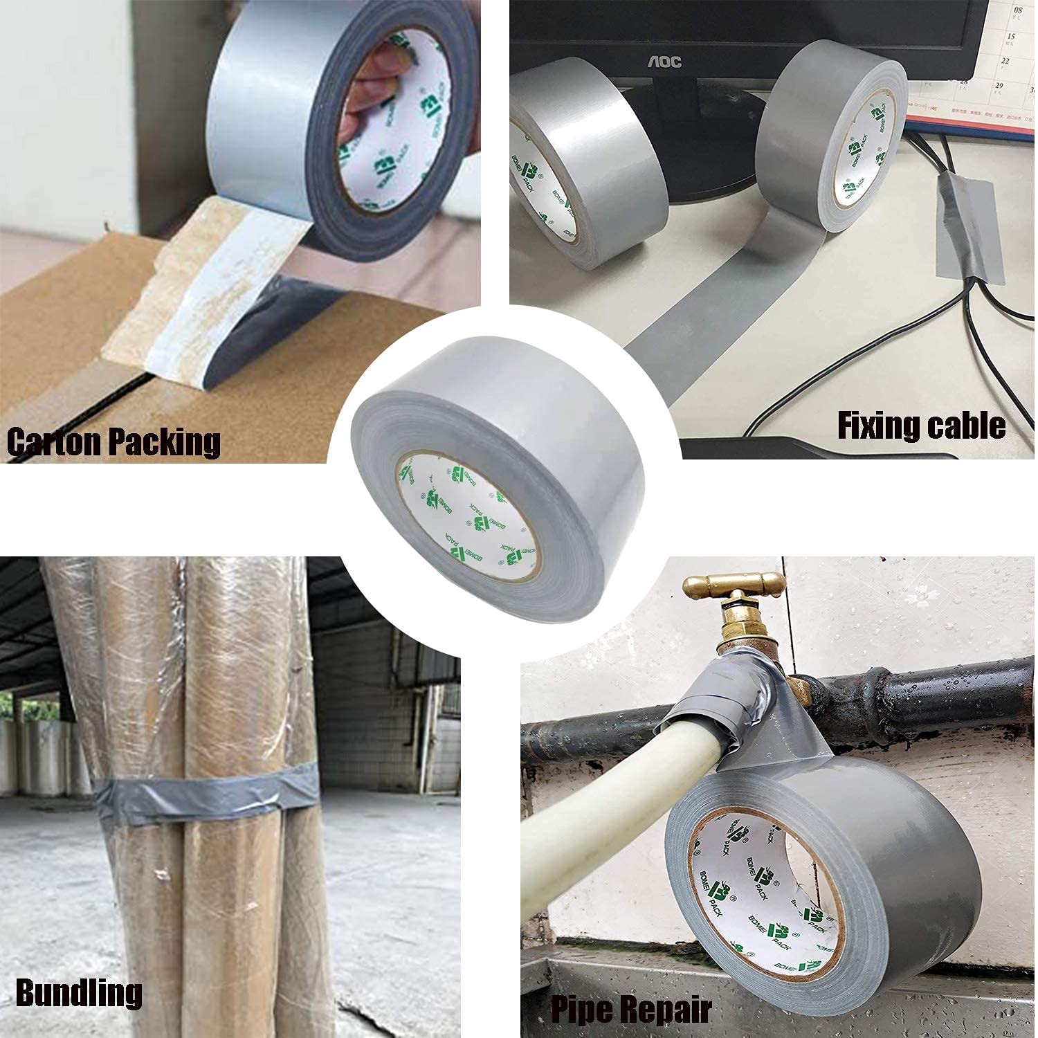 BOMEI PACK Lot de 18 rouleaux de ruban adhésif blindé imperméable - 50 mm x 50 m - Argenté - Ruban adhésif en tissu - Ruban adhésif en tissu - Duct Tape - Ruban adhésif étanche - Couleur : gris