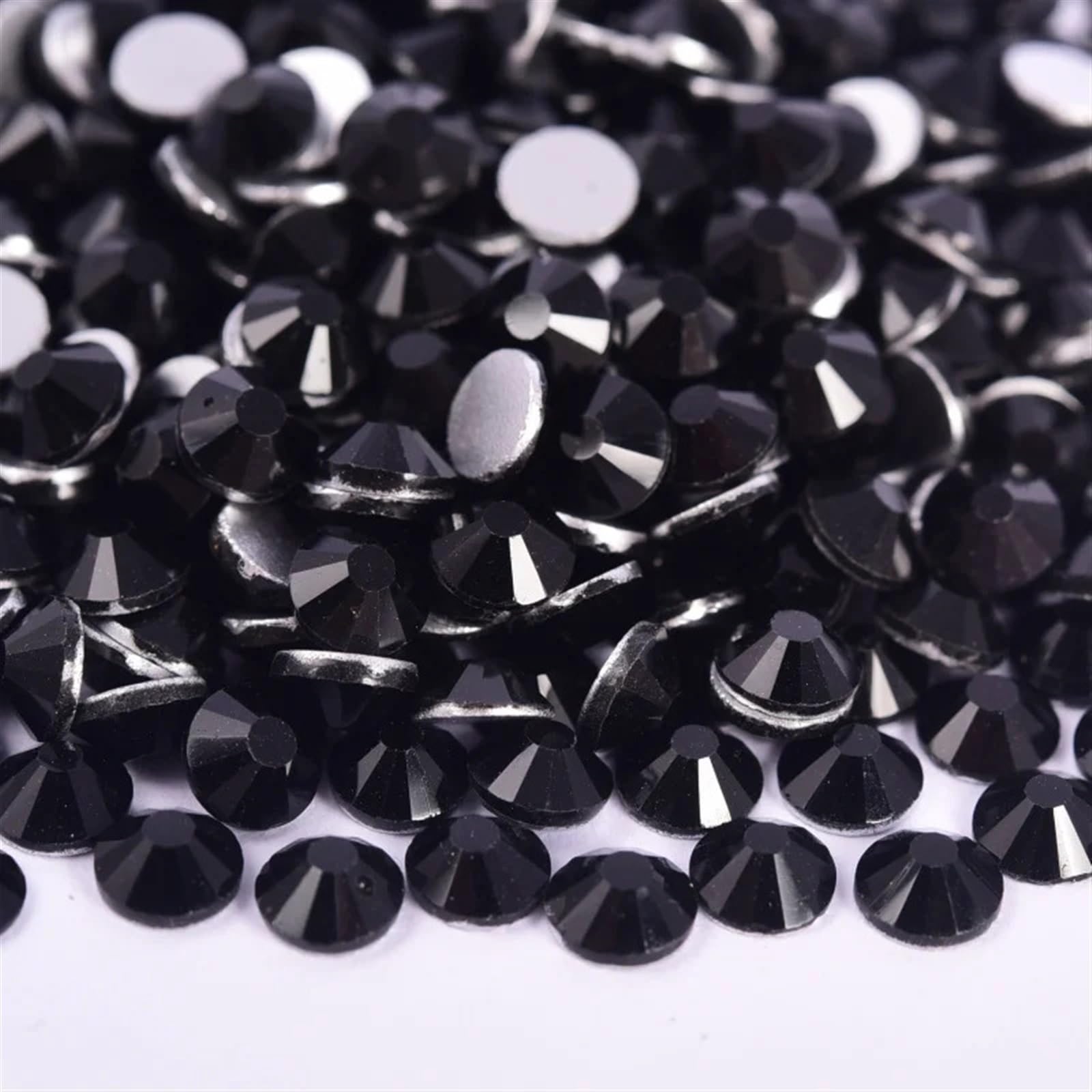 Hotfix Rhinestones Black Glass Strass Nail Art Rhinestones Flatback Jet Glue On Stones Non Hotfix Rhinestones for Nail Art Decorations Rhinestone (Color : Jet Black, Size : SS4-1440pcs)