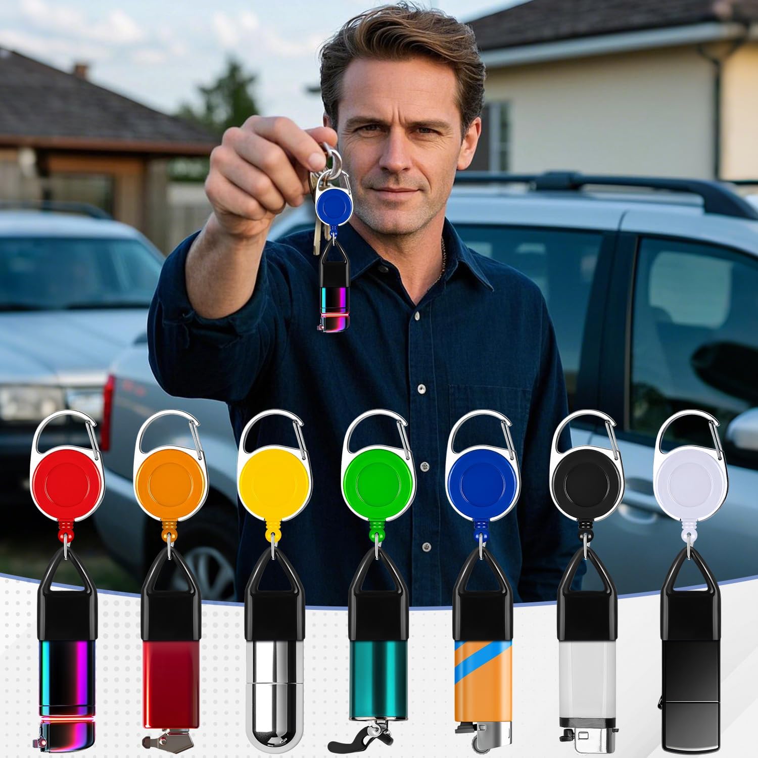 14Pcs Retractable Clip, Lighter Holder Keychain with Clip Classic Lighter Cover, Retractable Keychain Holder for Convenience