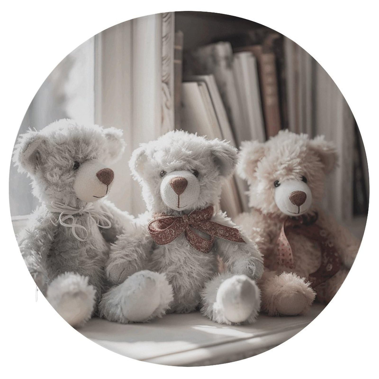 Wsoihfec Style Bear Sitting On Shelf Seat Cushion Round Chair Pad