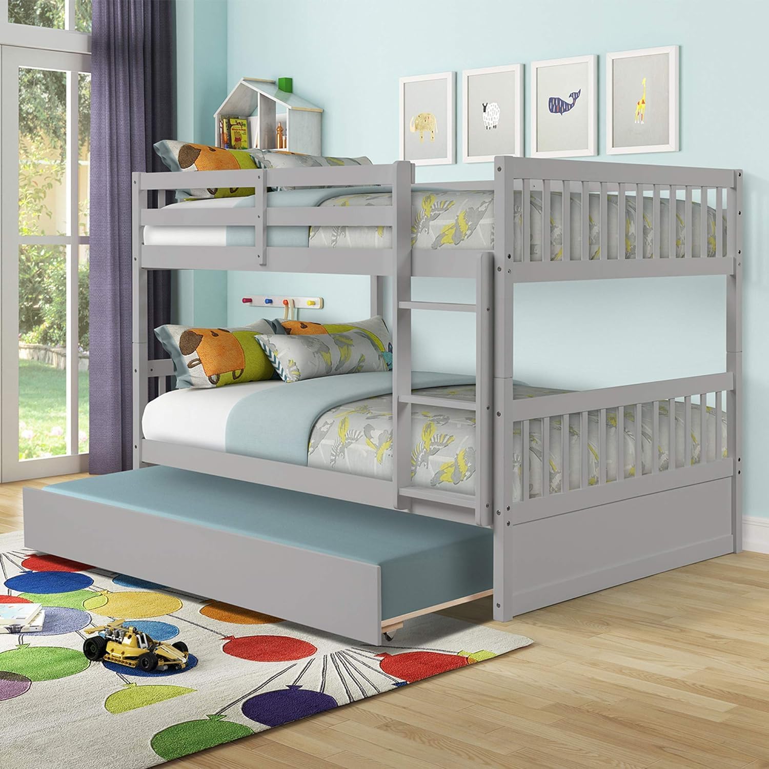 Amazon.com: WIILAYOK Full Over Full Bunk Bed with Trundle, Convertible ...