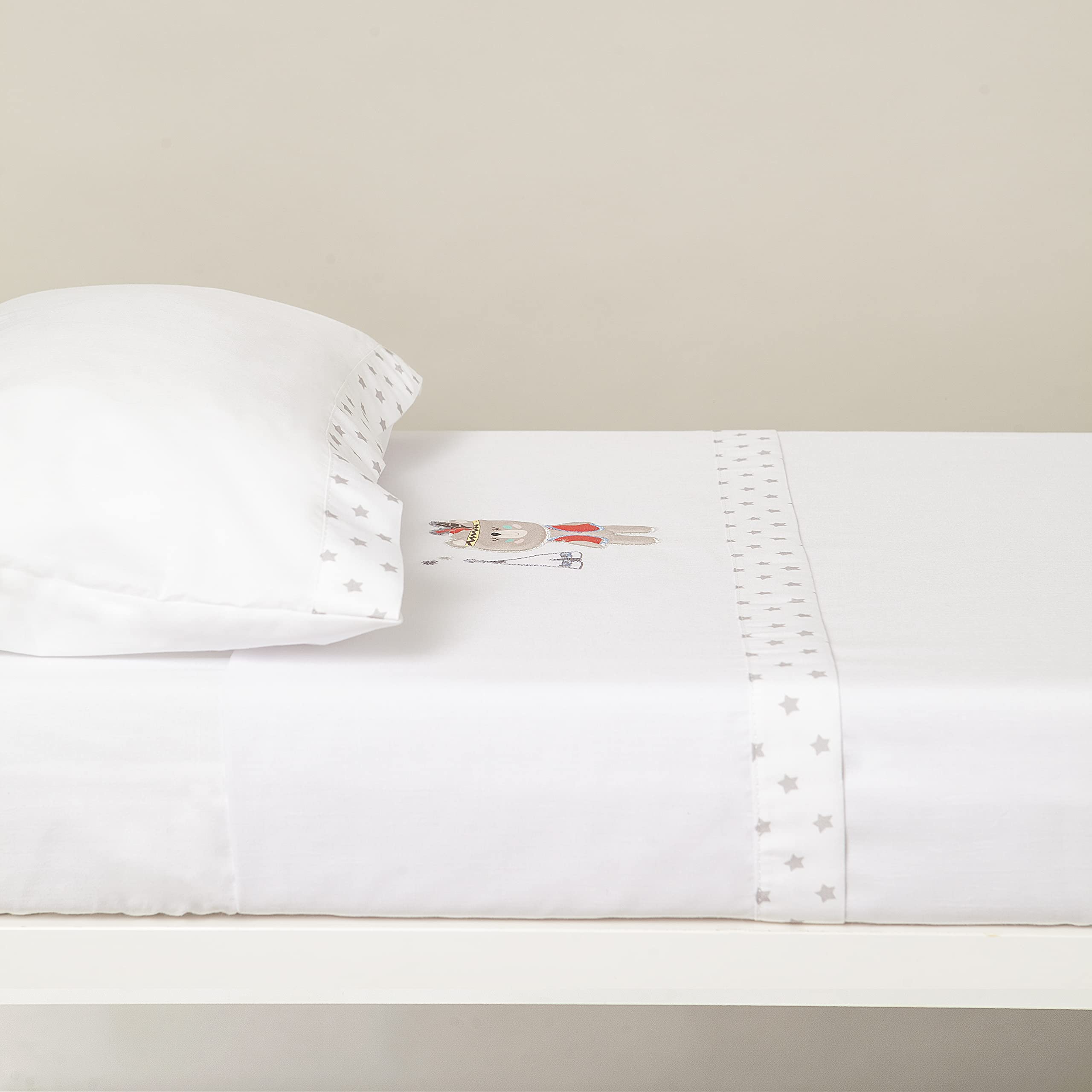 Interbaby 03197-18 - Sábanas cuna TIPI OSO blanco y gris, unisex