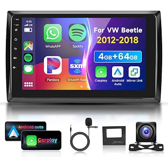 4G 64G VECHTEL 9 Inch Car Radio Bluetooth for VW Beetle 2012-2018 Carplay Android Car Wireless WiFi GPS Navi RDS/FM DSP 1280 x 720 Android 15 Radio 2 DIN with AHD Reversing Camera