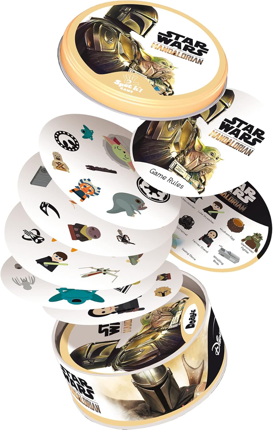 Asmodee | Dobble Star Wars Mandalorian | Card Game | Ages 6+ | 2-8 Players | 15 Minutes Playing Time