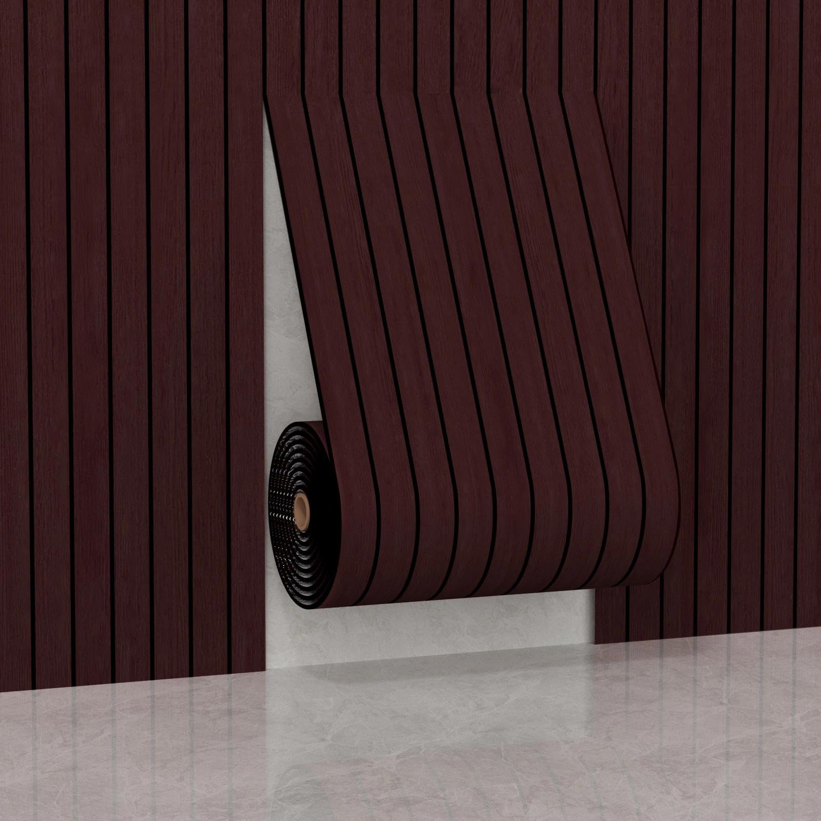 Panel de pared de listones de PVC autoadhesivo marrón oscuro 3D