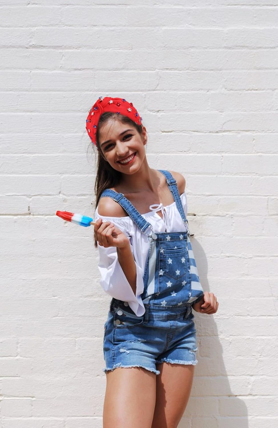 4 th of July Headband for Women American Flag Knottted Headband Red White Blue Crystal Star Patriotic Party Favor - Image 6