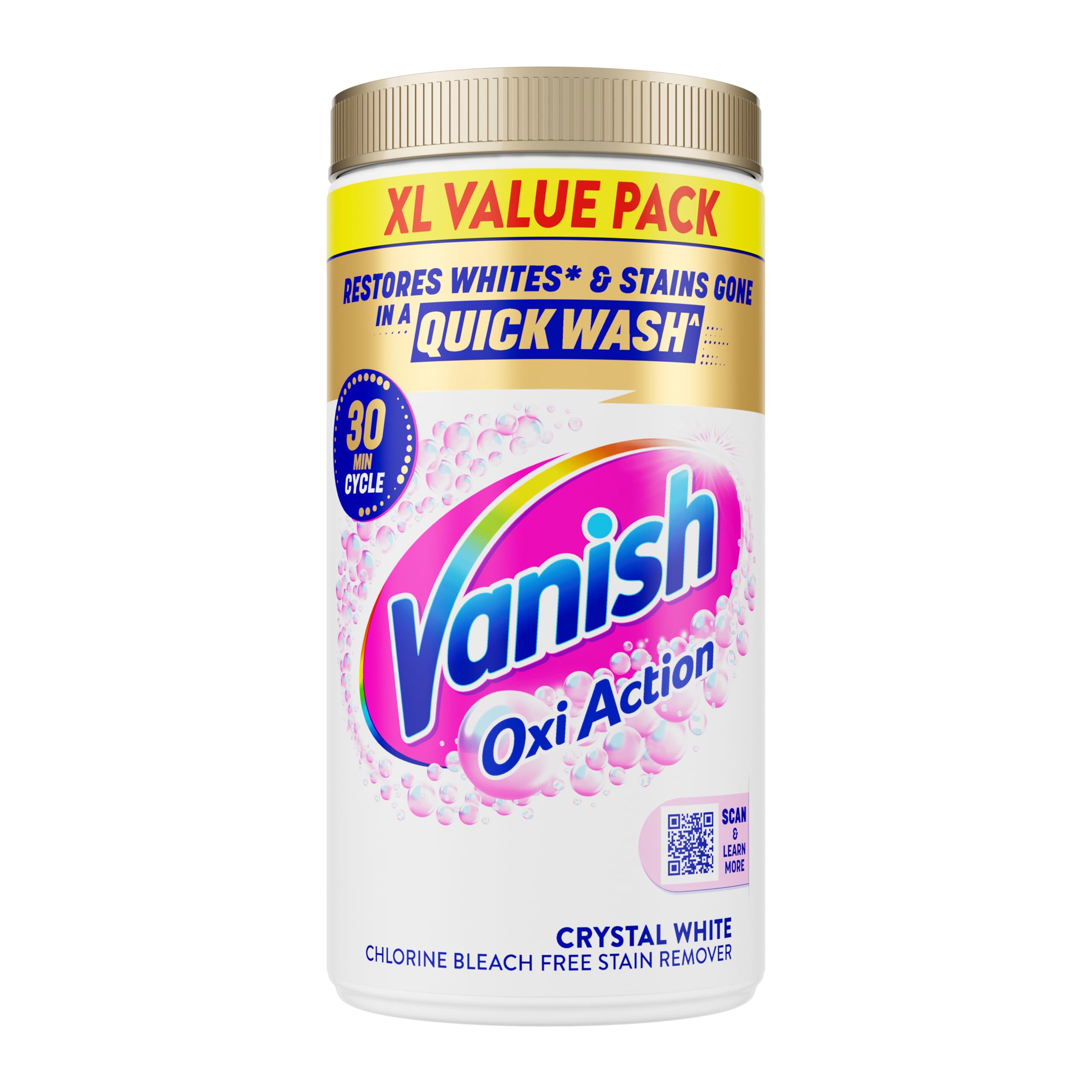 VanishGold Oxi Action Stain Remover & Whitening Booster Powder For Whites 1.9 kg | Removes Tough Stains Even at 20°C | Restores Whiteness of Greyed Fabrics