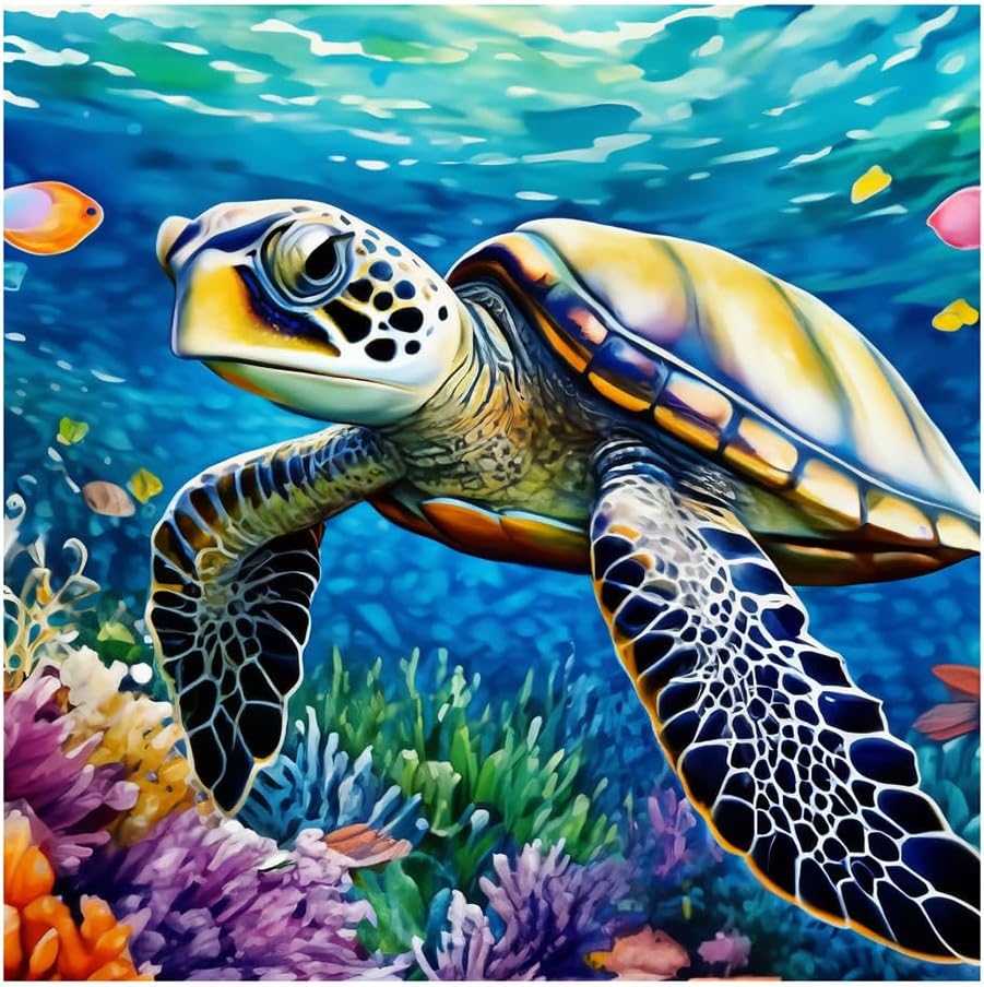 SJUTOUCI Sea Turtle Diamond Art Kit for Adults, Diamond Painting Animal