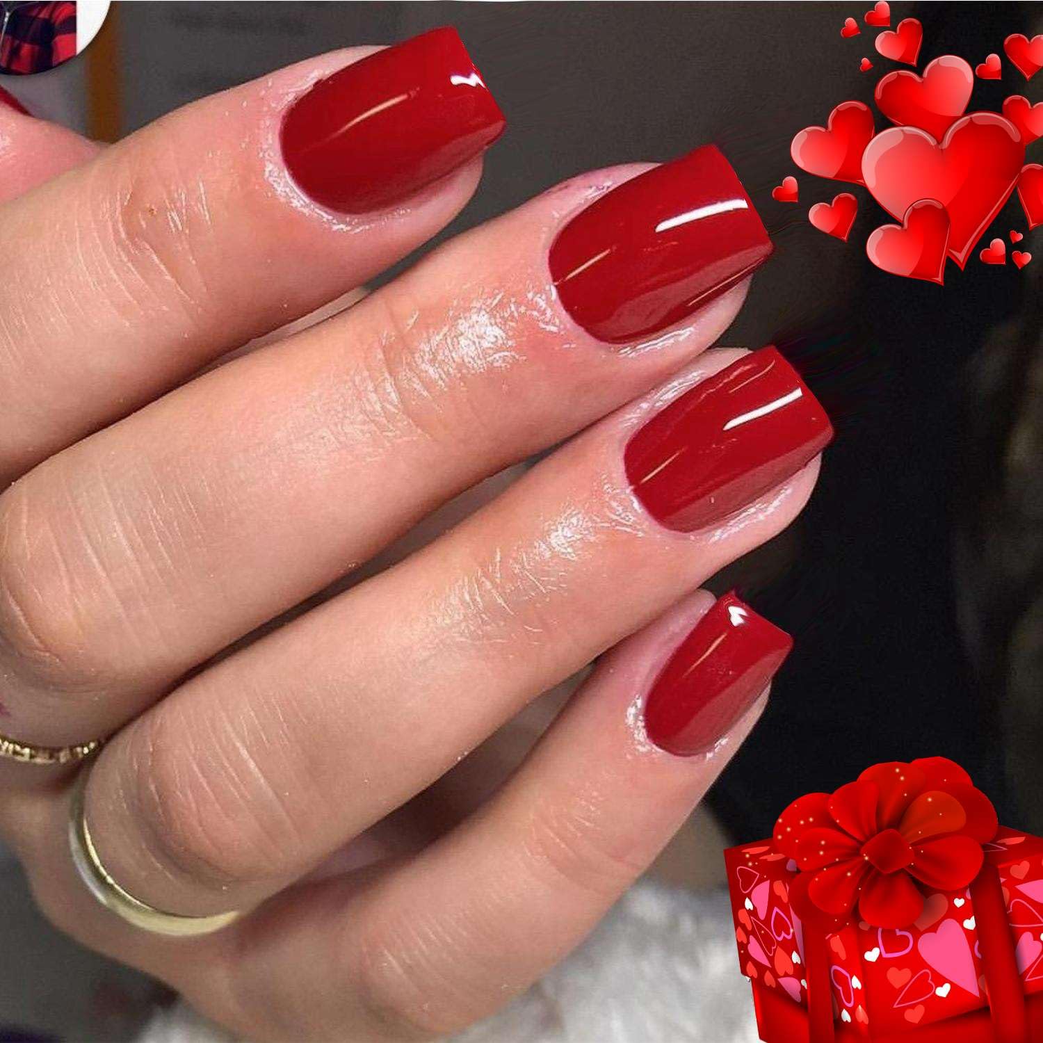 SXVME Wine Red Press on Nails Short Square Acrylic Short False Nails Coffin Natural Acrylic Fake Nails Set Elegant Solid Color Full Cover Glossy Gel Stick on Nail for Women Daily Wear 24 Pcs - Image 3
