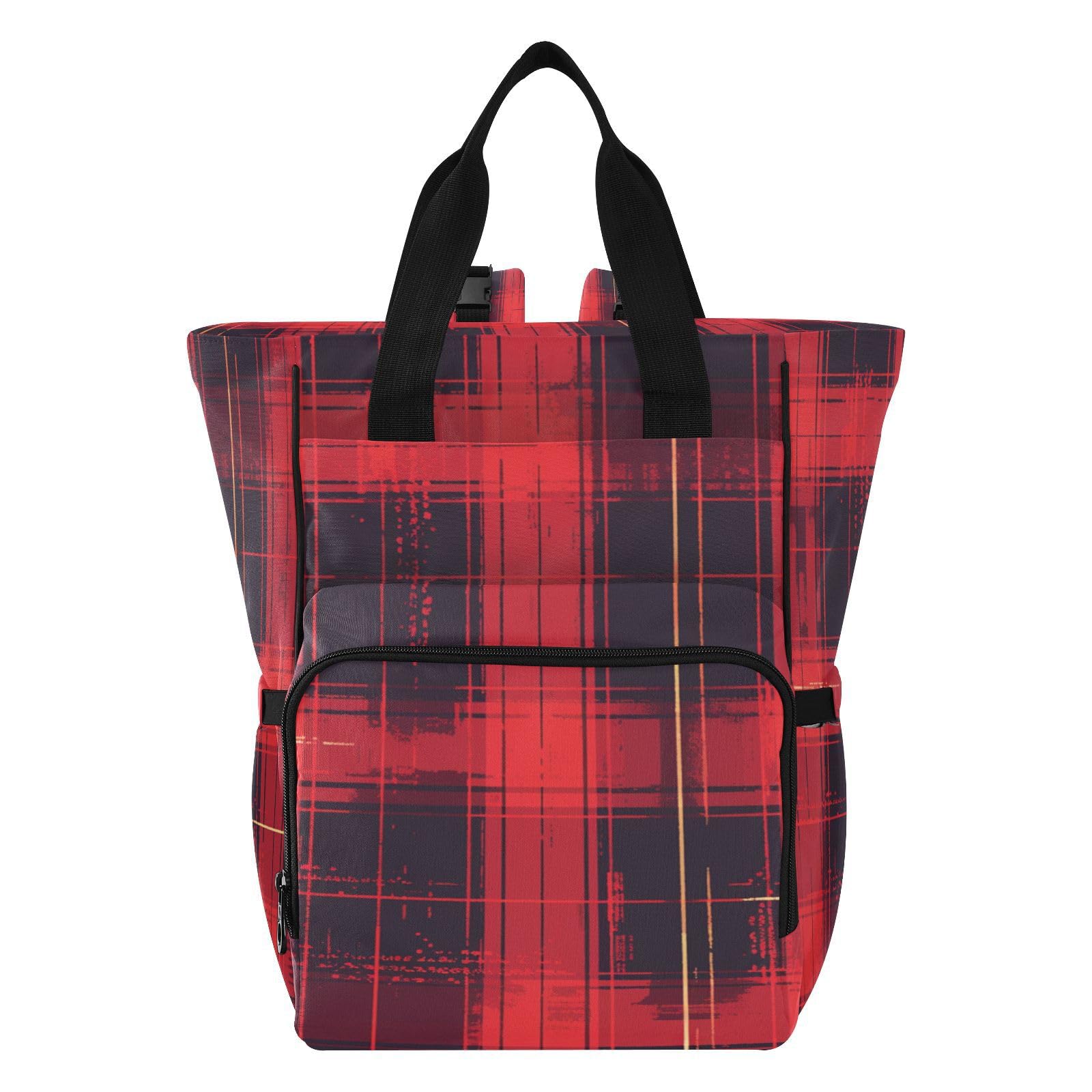 Rojo Negro Plaid Vintage Bolsa de Pañales Mochila de Viaje Gran Capacidad Bolsas para Mamá Papá Mujeres Niñas