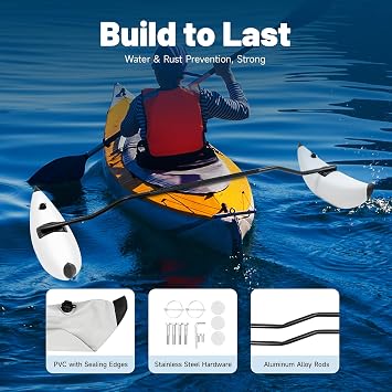 Boat Stabilizer, White PVC Inflatable Outriggers Stabilizer with Adjustable Side Wings and Locking Sleeves for Kayak, Canoe, Boat, Fishing Boat
