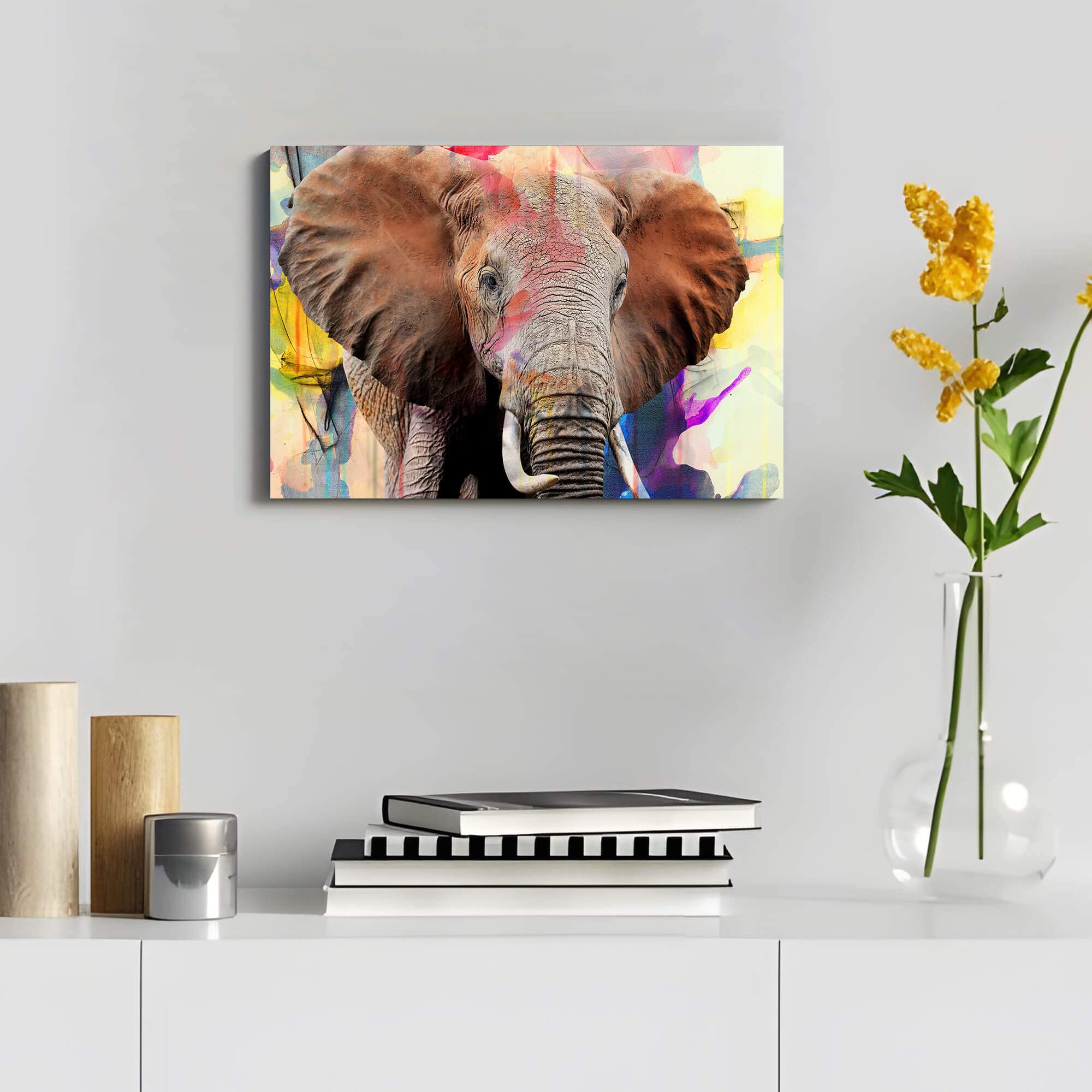 Amazon.co.jp: カラフルな象の動物のキャンバス絵画:ボヘミアン