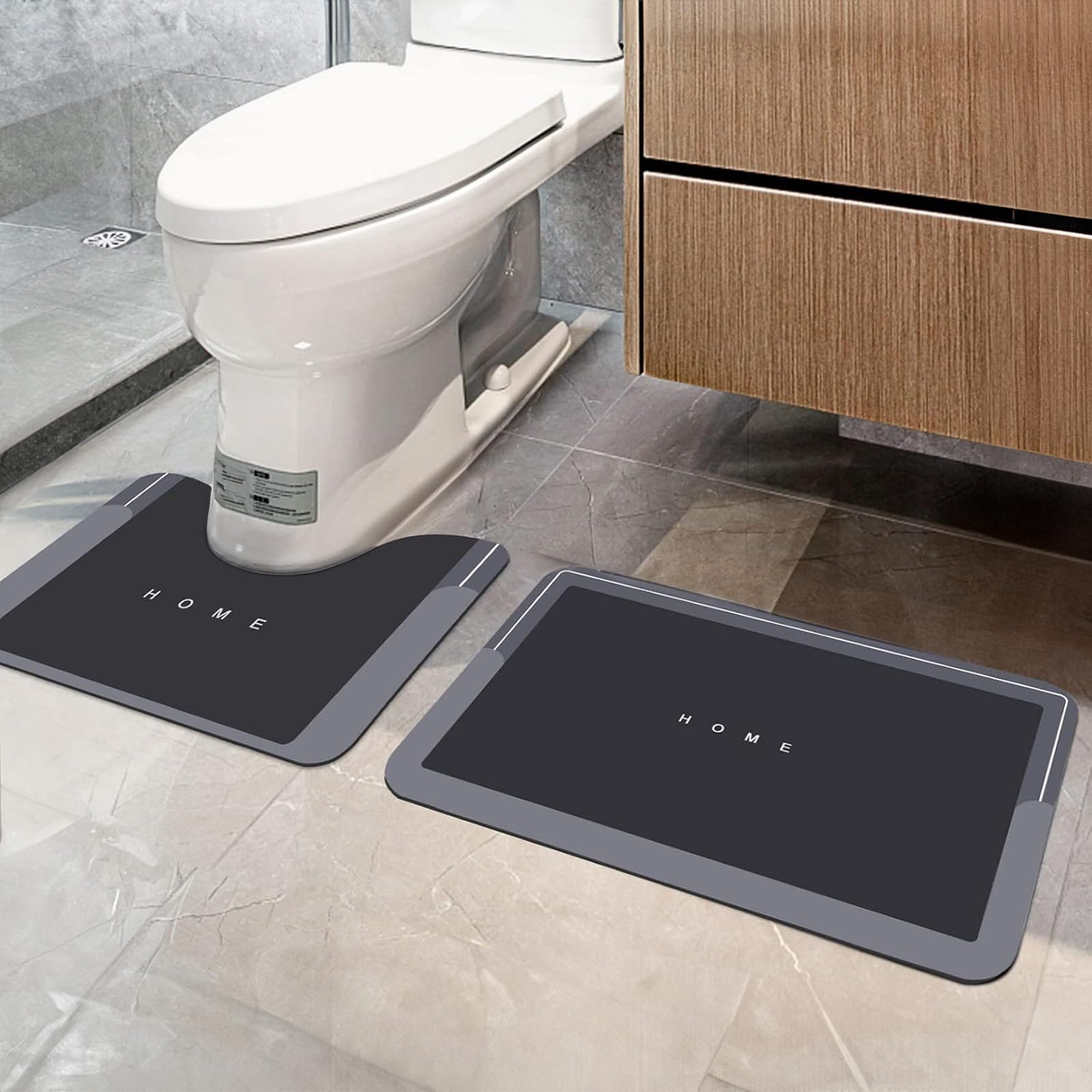 Tapis de bain antidérapants comfoyar en boue de diatomées, lot de 2 avec tapis WC absorbant