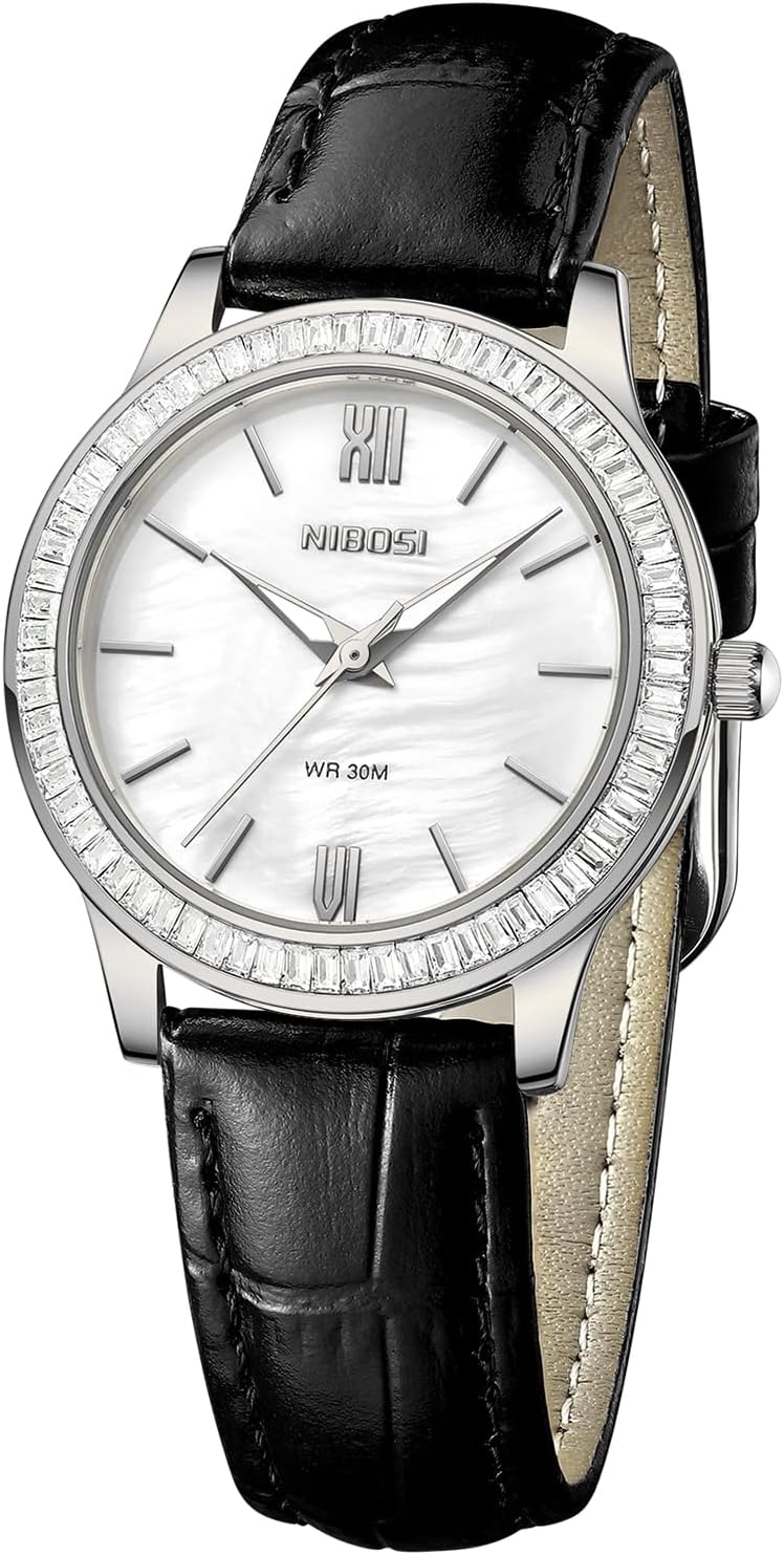 NIBOSI Watches for Women Analog Quartz Rose Gold Dial Red Black Leather Strap Women's Watch Dainty Vintage Classic Fashion Diamond Simple Casual Elegant Dress Ladies Wrist Watches Black Silver image 2 of 8 B0F4KBZK16