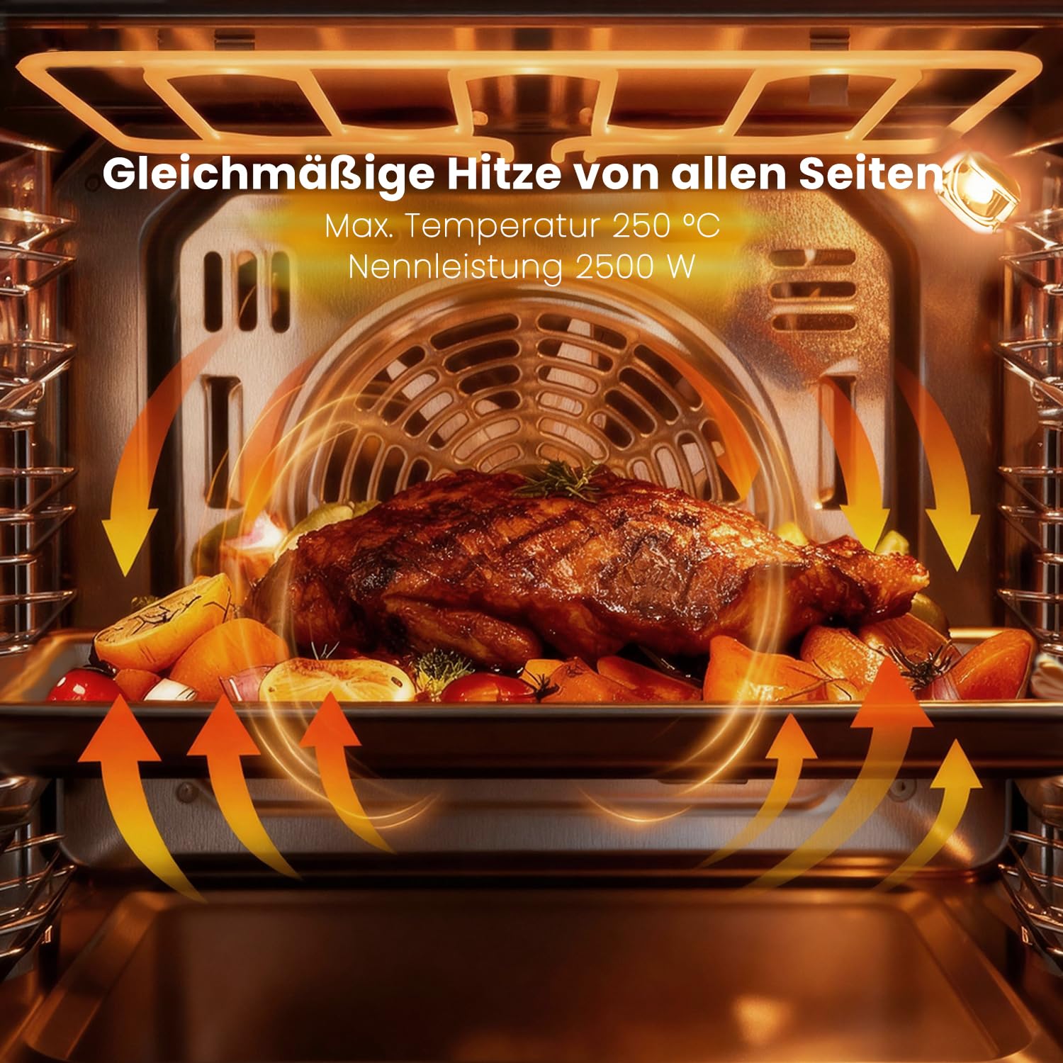 Hobsir 60 cm Einbaubackofen mit 60 L Volumen, Drehknopfsteuerung, 2200 W – Multifunktionsofen mit 6 Garprogrammen, Timer bis 120 Min, ideal für Profis und Einsteiger