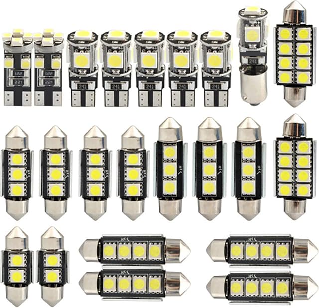TOTMOX A Set Of 23 Led Error-Free Can Bus Bulbs For Interior Lighting, Dome Card License Plate Light Bracket Festoon C5W And T10 168 194 578 282 5, Xenon White