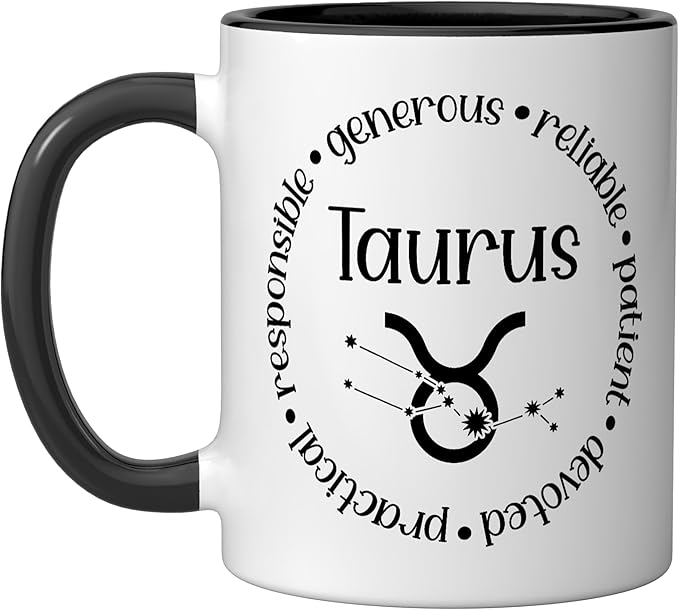 Taurus Facts - Astrology Zodiac Sign Taurus Ceramic Mug, Black/White
