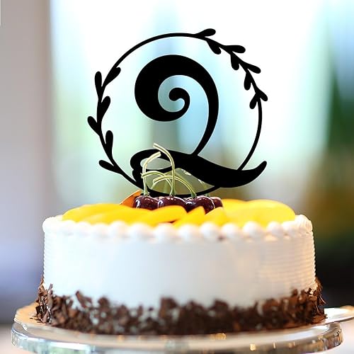 Miniatura 9 de Letra inicial W para tarta, corona de monograma, copa negra, decoración para tartas, flores, hojas de eucalipto, acrílico, negro, decoración de