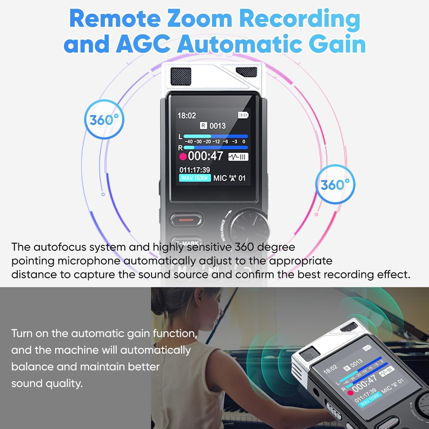 Professional 264GB WUCOTC Digital Voice Recorder - Voice Activated Recorder for Lectures Meetings - 18000 Hours Recording Device with Playback, MP3 Player, Password Protection, Variable Speed, Black