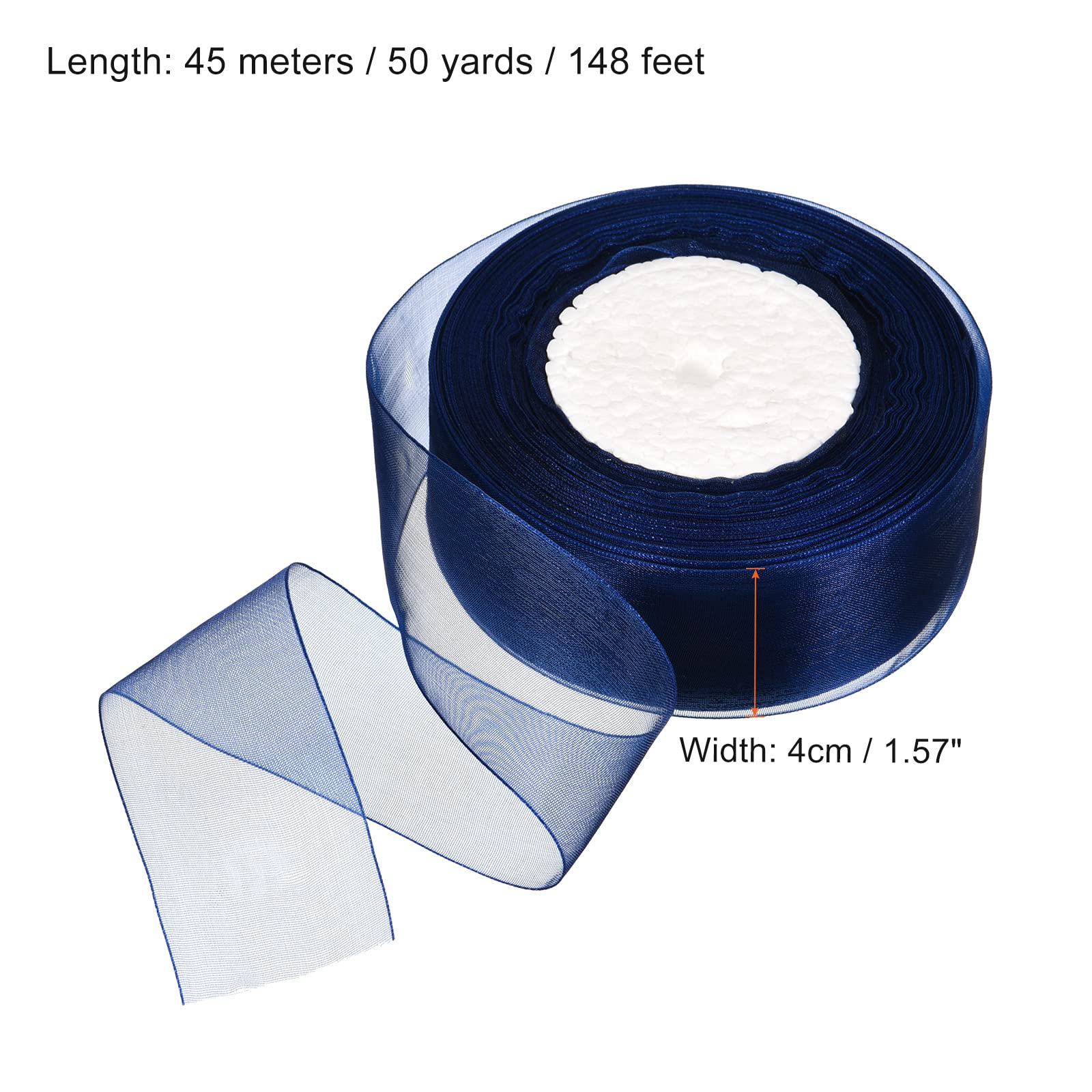 PATIKIL Sheer Organza Ribbon 1-37/64 Inch 50 Yard, 1 Roll Chiffon Decoration Fabric for Gift Wrapping Crafts Wedding Bouquet Deep Blue - Image 2