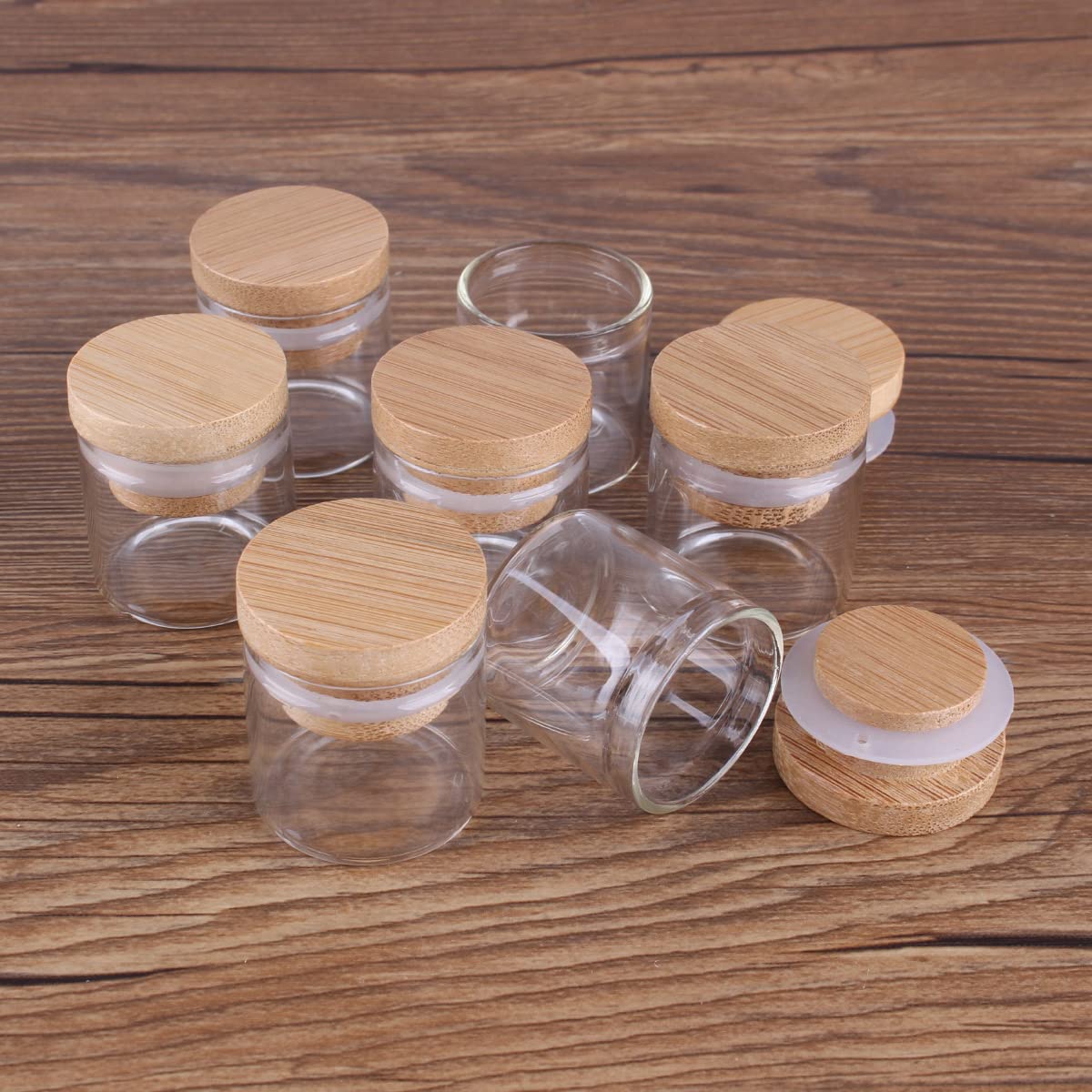 SYLALE 24 Tubos de ensayo de 10ml 30 * 30mm con Tapas de bambú, frascos de Vidrio, Viales de Vidrio, Botella de Deseo for Regalo de Manualidades de Boda