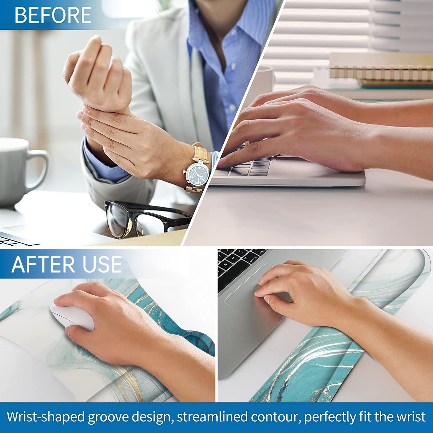Set Ergonomico Poggiapolsi Per Tastiera E Mouse In Memory Foam - Antiscivolo, Per Ufficio E Gaming