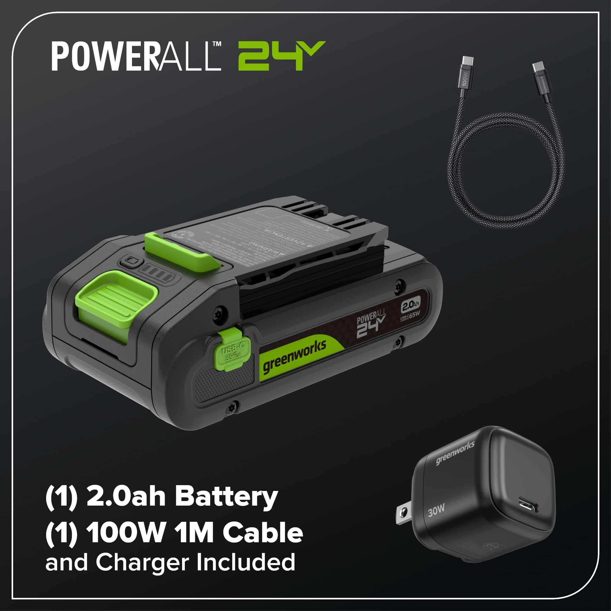 Greenworks Tijera Eléctrica 24V con Batería 2,0Ah & Cargador USB-C 30W, Motor Brushless, Cuchillas Acero, Apertura 22/32 mm, Pantalla LED, Tijera Poda LP1202A1