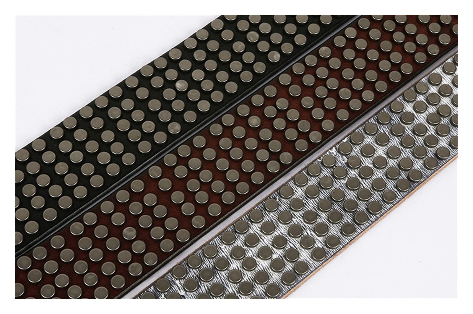 Ceinture Homme, Parker à Cinq Rangs Petite Courroie de rivette Hommes et Femmes Peuvent être la Ceinture de Boucle de Boucle en Cuir Blanc (Color : White, Size : 105CM)