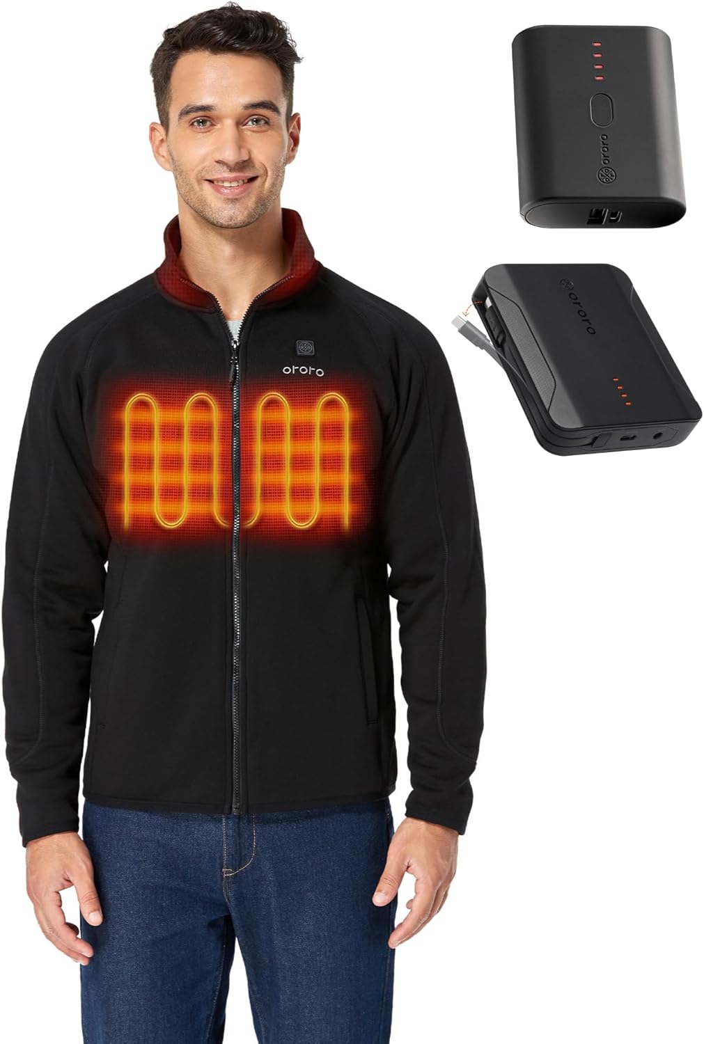 ORORO Men's Fleece Heated Jacket (Black, XL) and Extended Runtime Battery