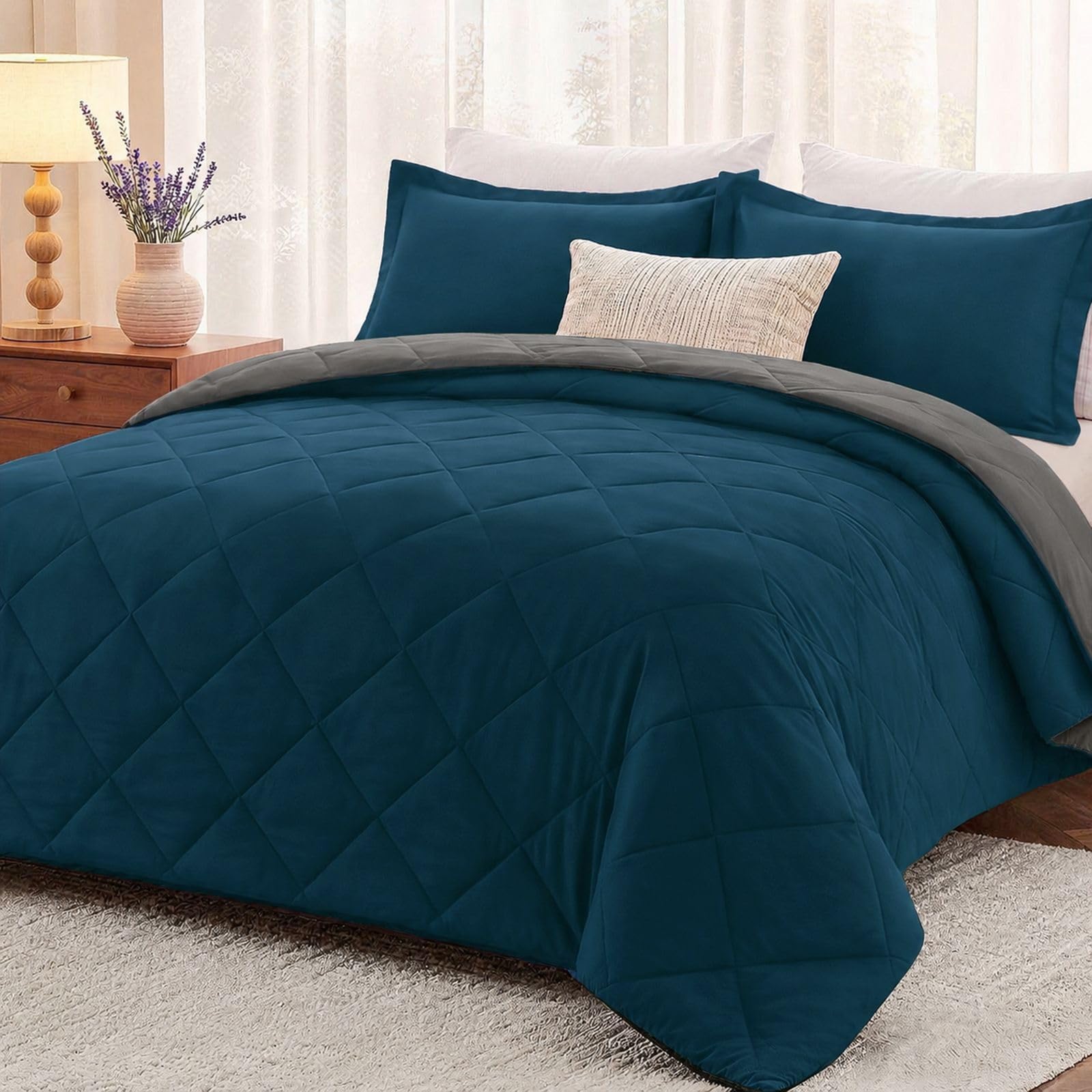 downluxe King Size Comforter Set - Ocean and Grey King Comforter, Soft Bedding Sets for All Seasons -3 Pieces - 1 Comforter (104"x92") and 2 Pillow Shams(20"x36")