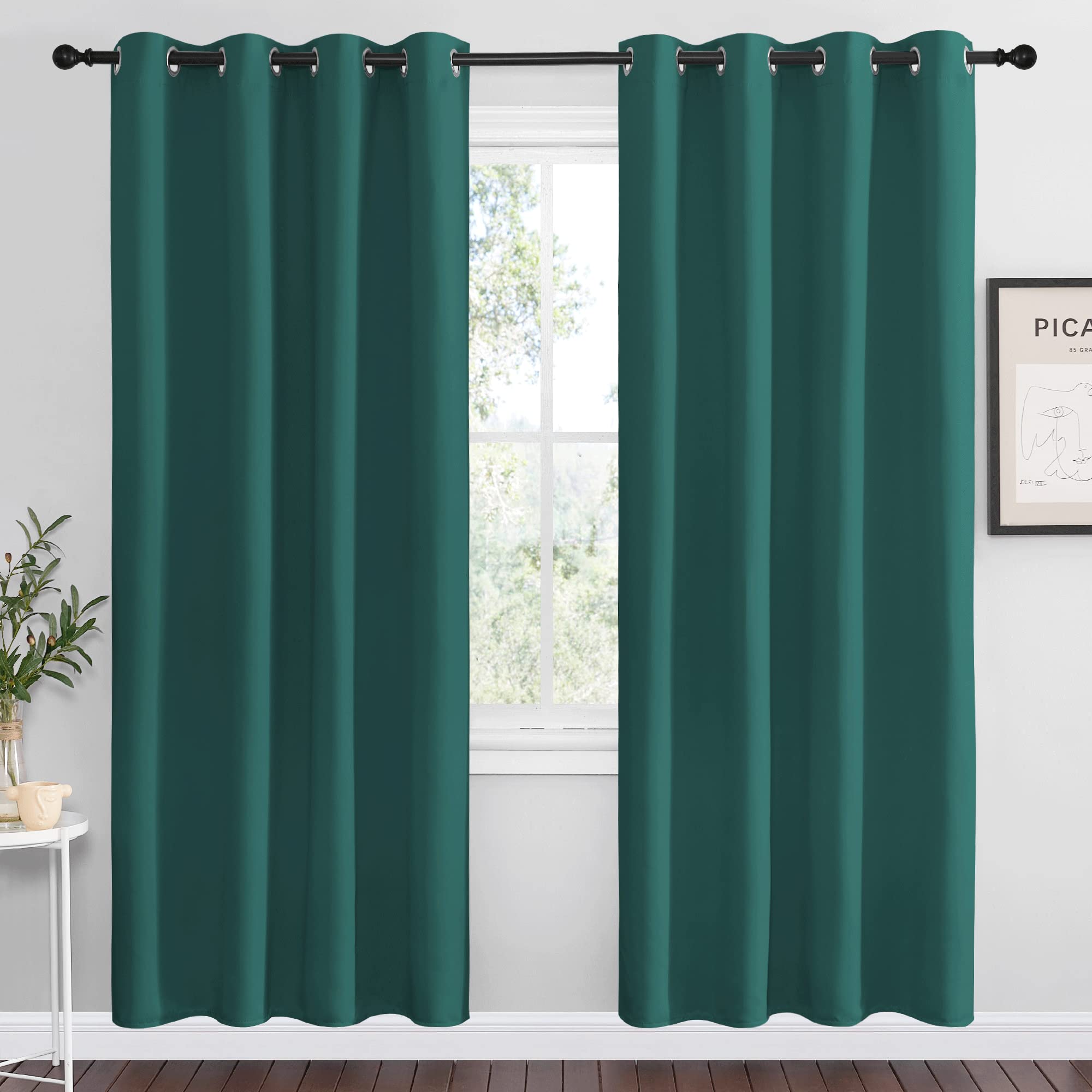 NICETOWN Hunter Green Blackout Curtains 78" Long for Office, Dining, Guest Room - Sound Reducing Heat and Cold Block Panels for Modern Decorative (55" Wide by 78" Long, 2 Pieces)