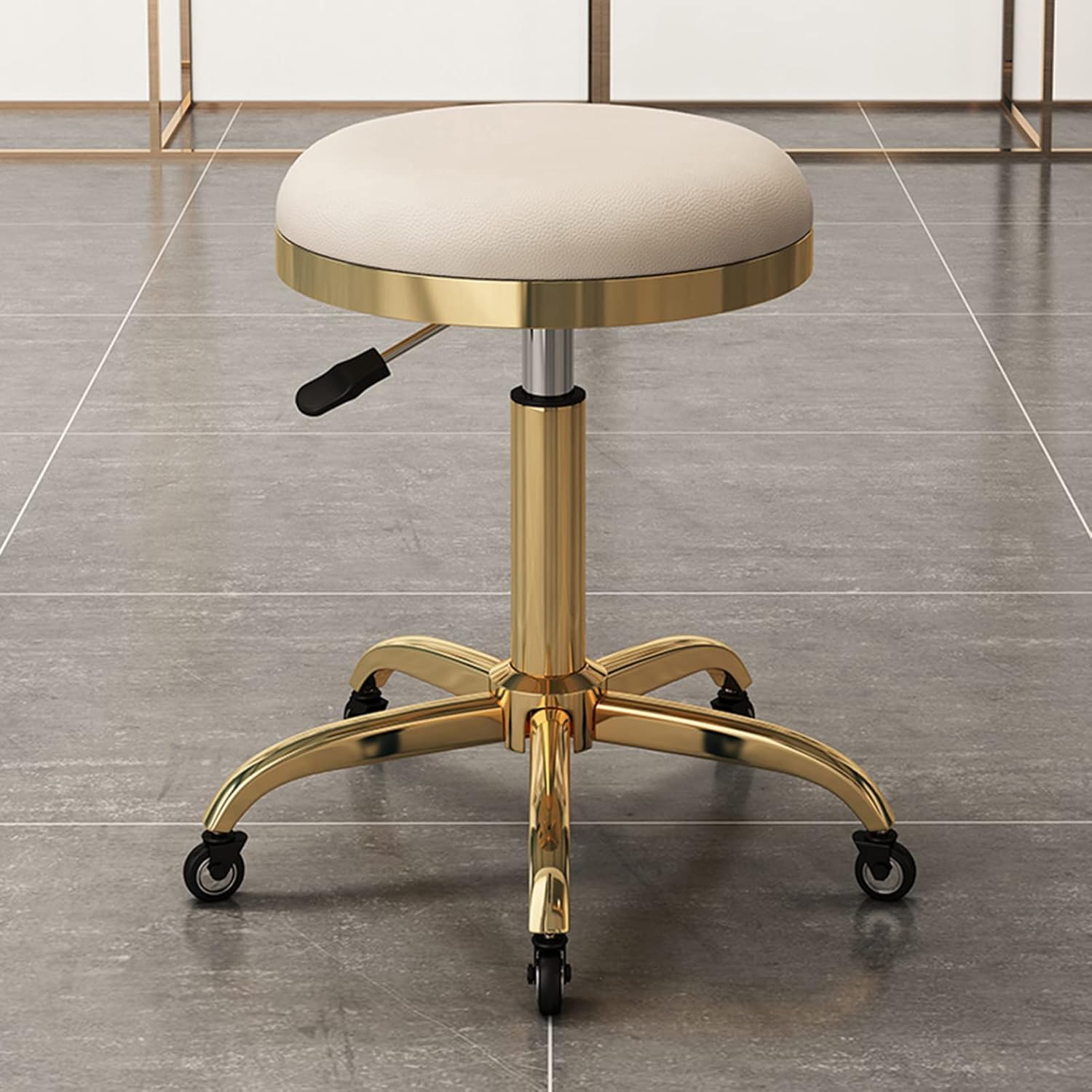 Sgabello da Salone Rotondo rotolante Sgabello da Bar Girevole Piccolo bancone Sedia per Trucco Bellezza Regolazione Altezza 45-56 cm e Metallo Titanio Oro 5 Artigli con Ruote