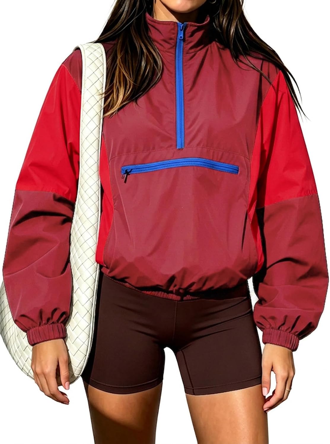 Fisoew Womens Windbreaker Jackets Quarter Zip Lightweight Fall Pullover Top