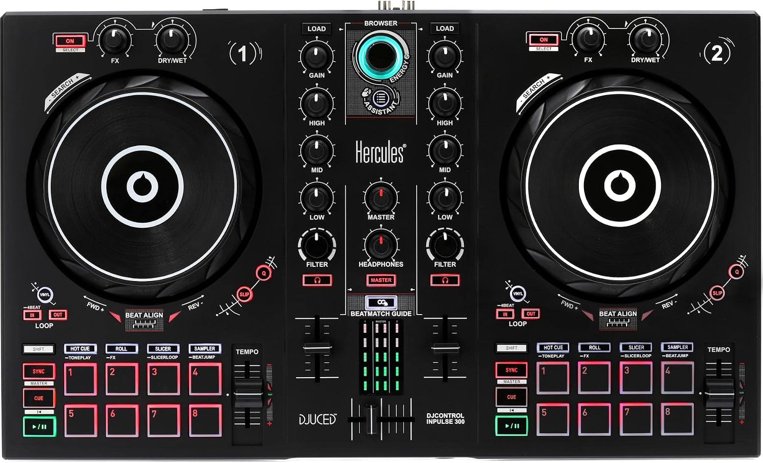 Hercules DJ Control Inpulse 300 | 2 Channel USB Controller, with Beatmatch Guide, DJ Academy and Full DJ Software DJUCED Included